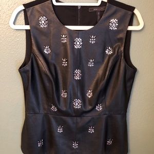 BCBG Women’s leather jeweled sleeveless top